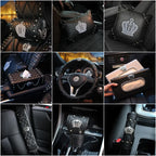 Crown Car Interior Accessories for Women Leather Steering Wheel Covers Tiessue Box Neck Lumbar Pillows Seatbelt Shifter Sets