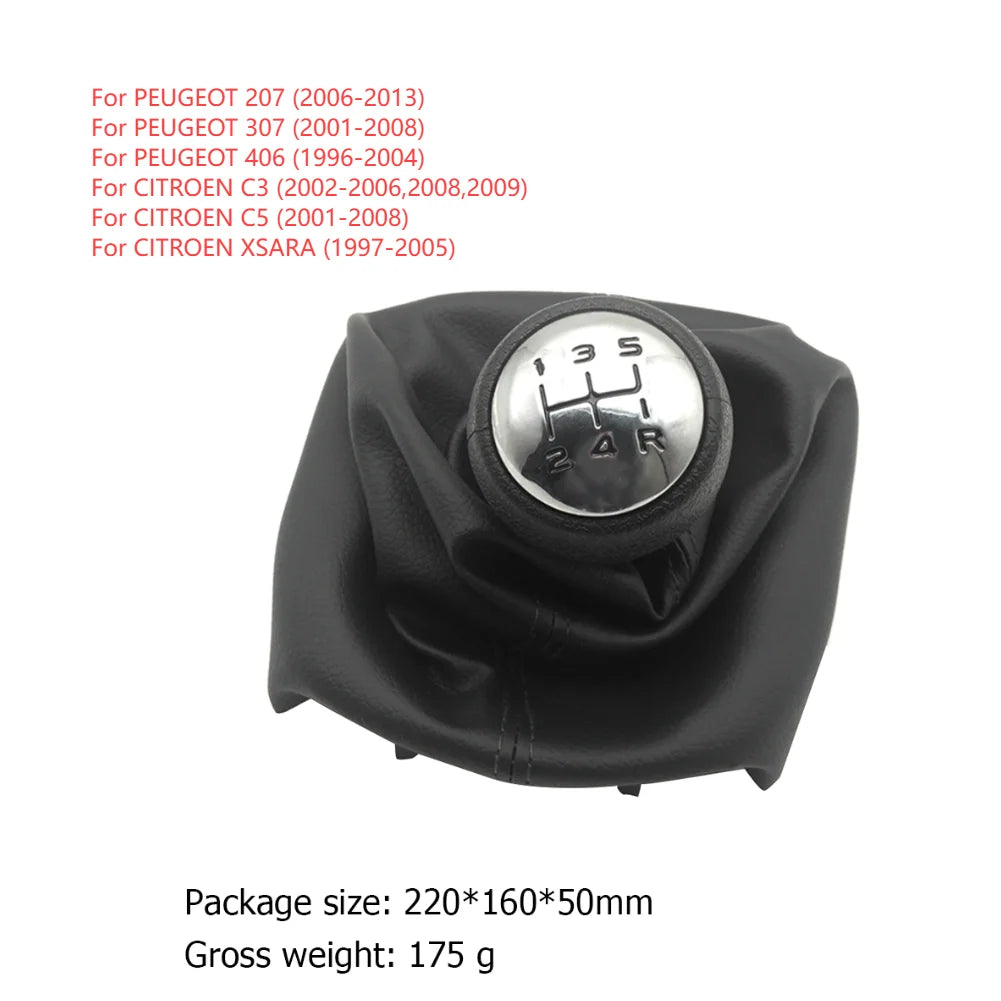 For Peugeot 206 207 307 Citroen C3/C5 PU 5 Speed Gear Shift Knob Shifter Lever Stick Gaiter Boot Cover Car Accessories