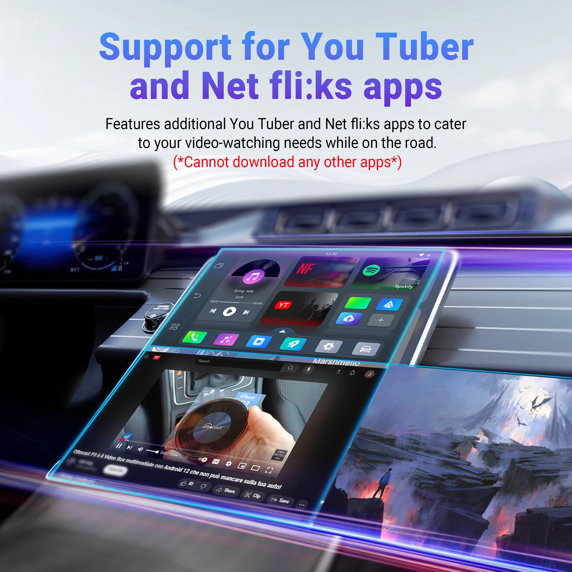OTTOCAST Play2Video Pro Wireless CarPlay Android Auto Adapter for Youtuber for NetFlix Car Accessories for Lada HAVAl HYUNDRI