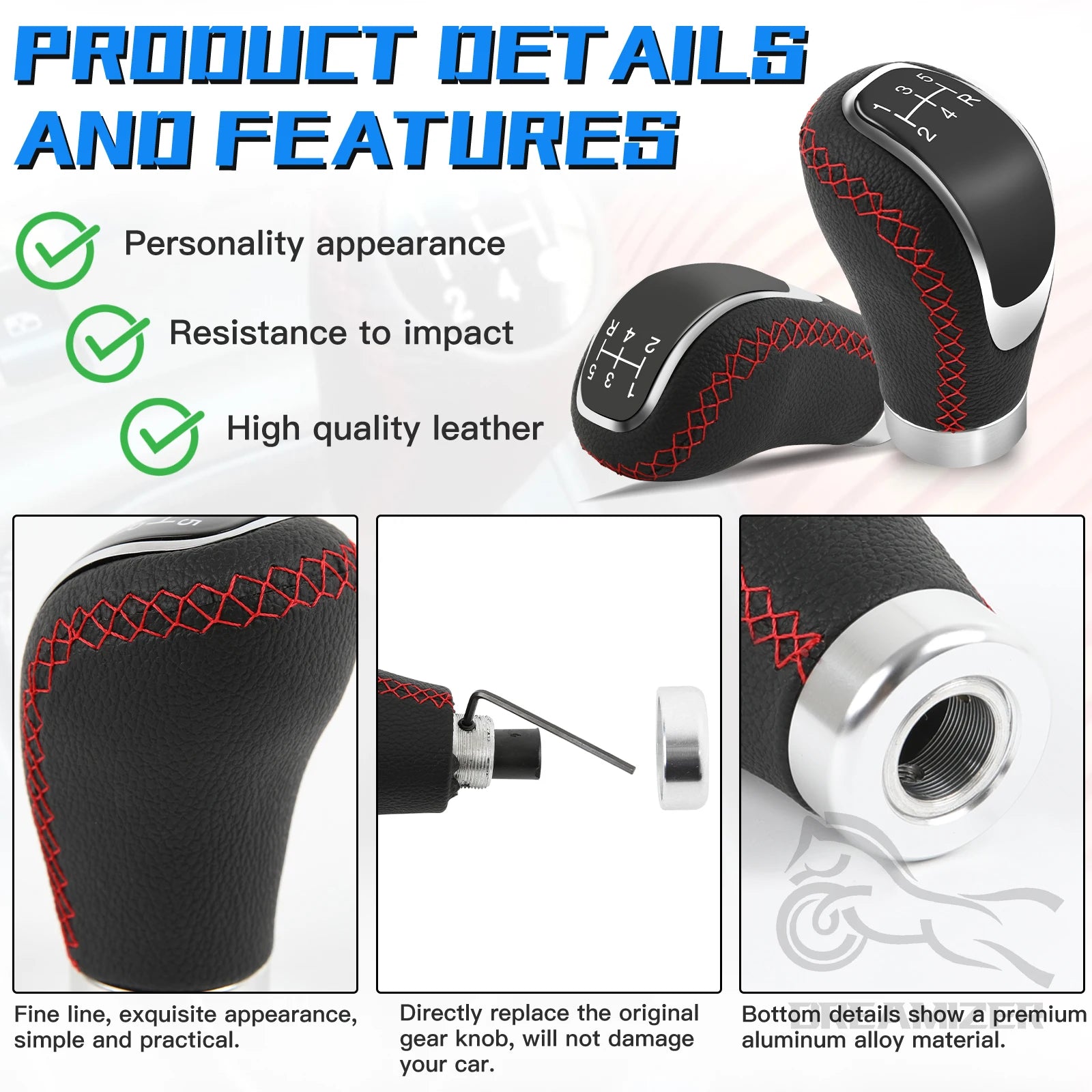 Car PU Leather 5 Speed Shifter Lever With Gear Knob Manual Transmission Replaceable Cap Cover Gear Shift Knob Car Accessories