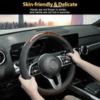 15'' Wood Grain Steering Wheel Cover Leather Breathable Non-slip Car Accessories