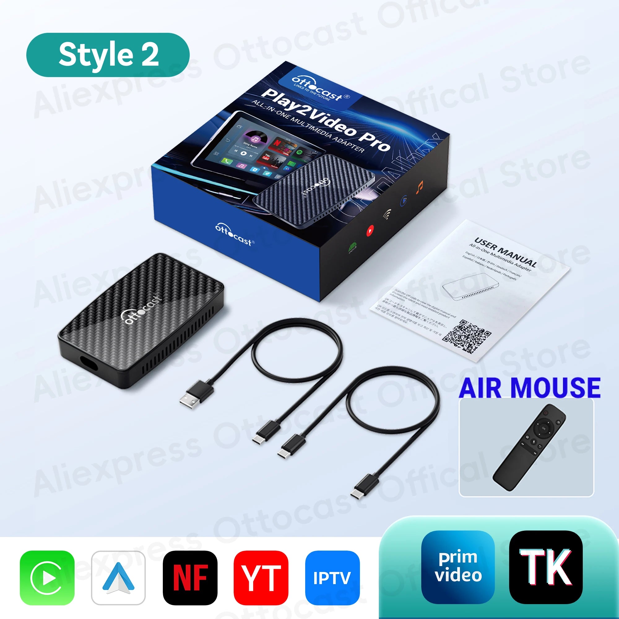 OTTOCAST Play2Video Pro Wireless CarPlay Android Auto Adapter for Youtuber for NetFlix Car Accessories for Lada HAVAl HYUNDRI