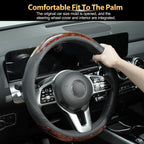 15'' Wood Grain Steering Wheel Cover Leather Breathable Non-slip Car Accessories