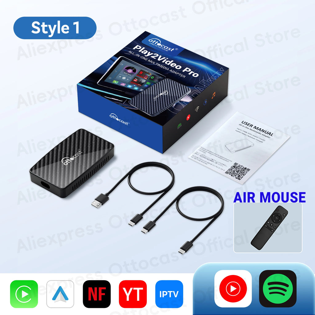 OTTOCAST Play2Video Pro Wireless CarPlay Android Auto Adapter for Youtuber for NetFlix Car Accessories for Lada HAVAl HYUNDRI