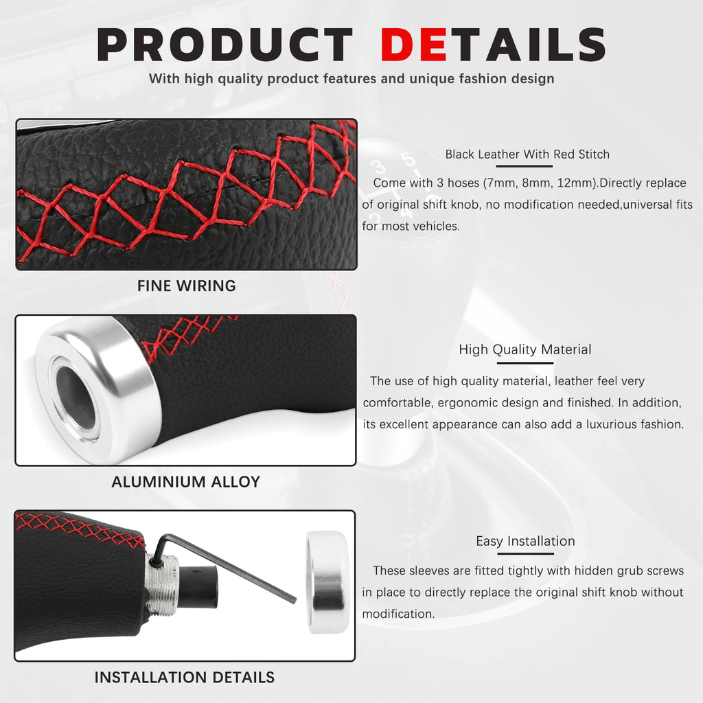 Car PU Leather 5 Speed Shifter Lever With Gear Knob Manual Transmission Replaceable Cap Cover Gear Shift Knob Car Accessories