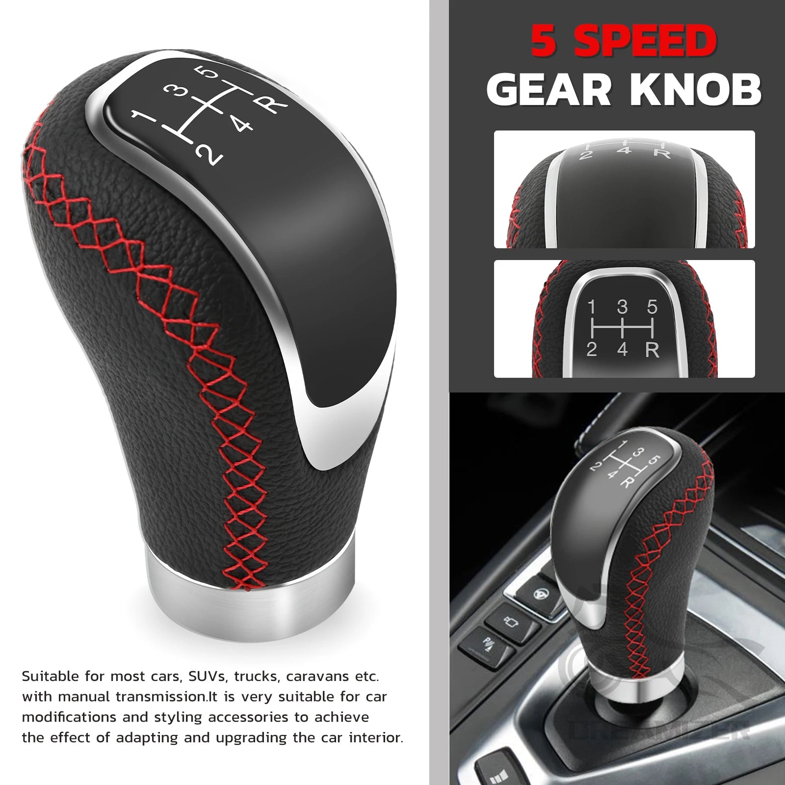 Car PU Leather 5 Speed Shifter Lever With Gear Knob Manual Transmission Replaceable Cap Cover Gear Shift Knob Car Accessories