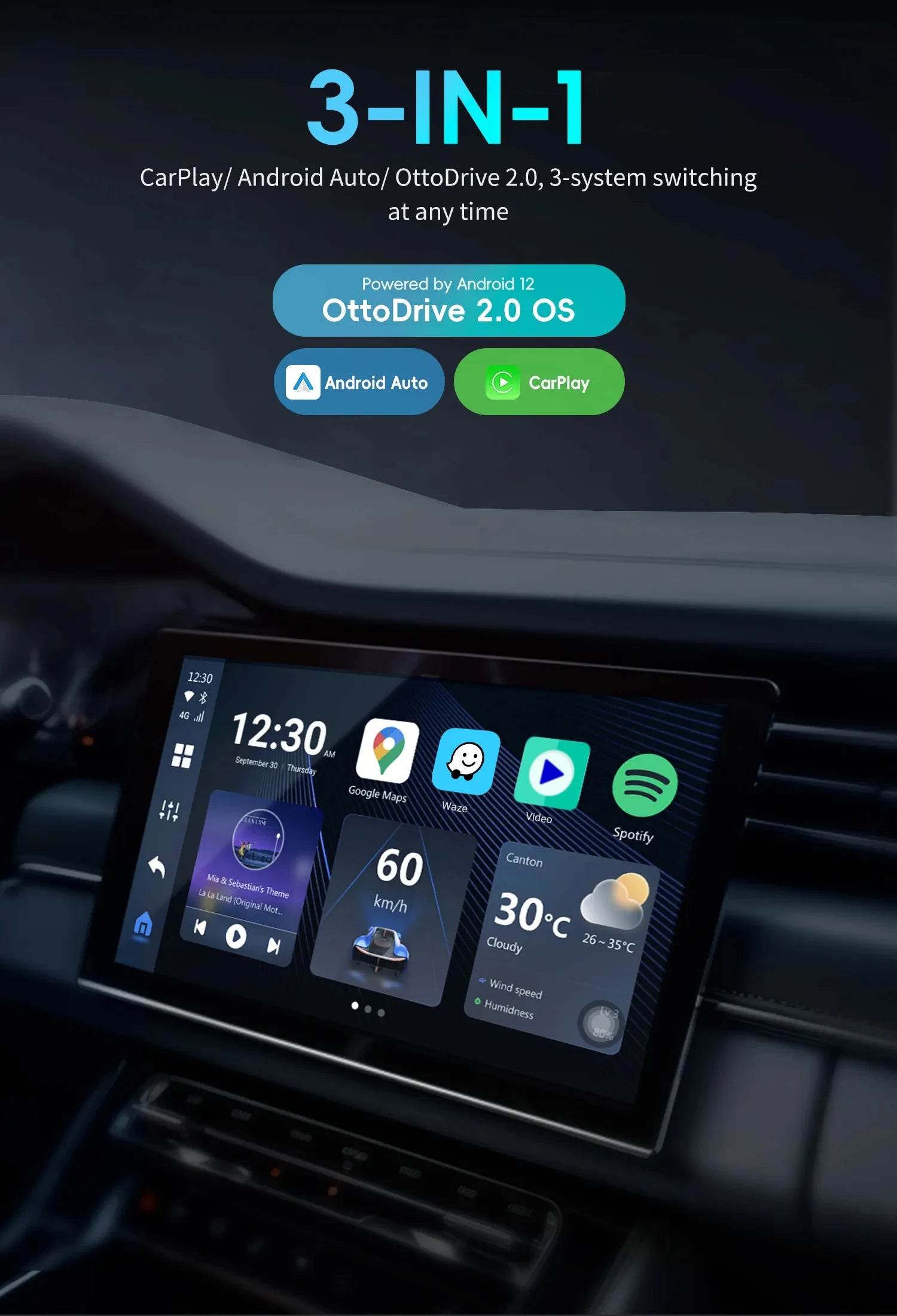OTTOCAST PICASOU 3 CarPlay AI Box Wireless Android Auto TV Box Mini HDMI for Toyota Kia Hyundai VW for Netflix Car Accessories