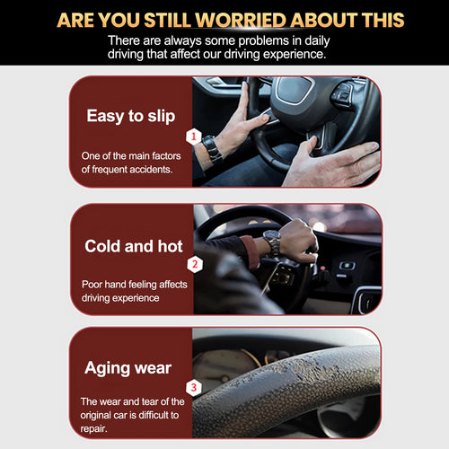 15'' Wood Grain Steering Wheel Cover Leather Breathable Non-slip Car Accessories