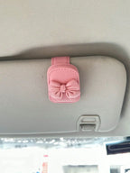 Car sun visor, glasses clip, bow tie with rhinestones, cute pink interior, sunglasses storage rack, car accessories