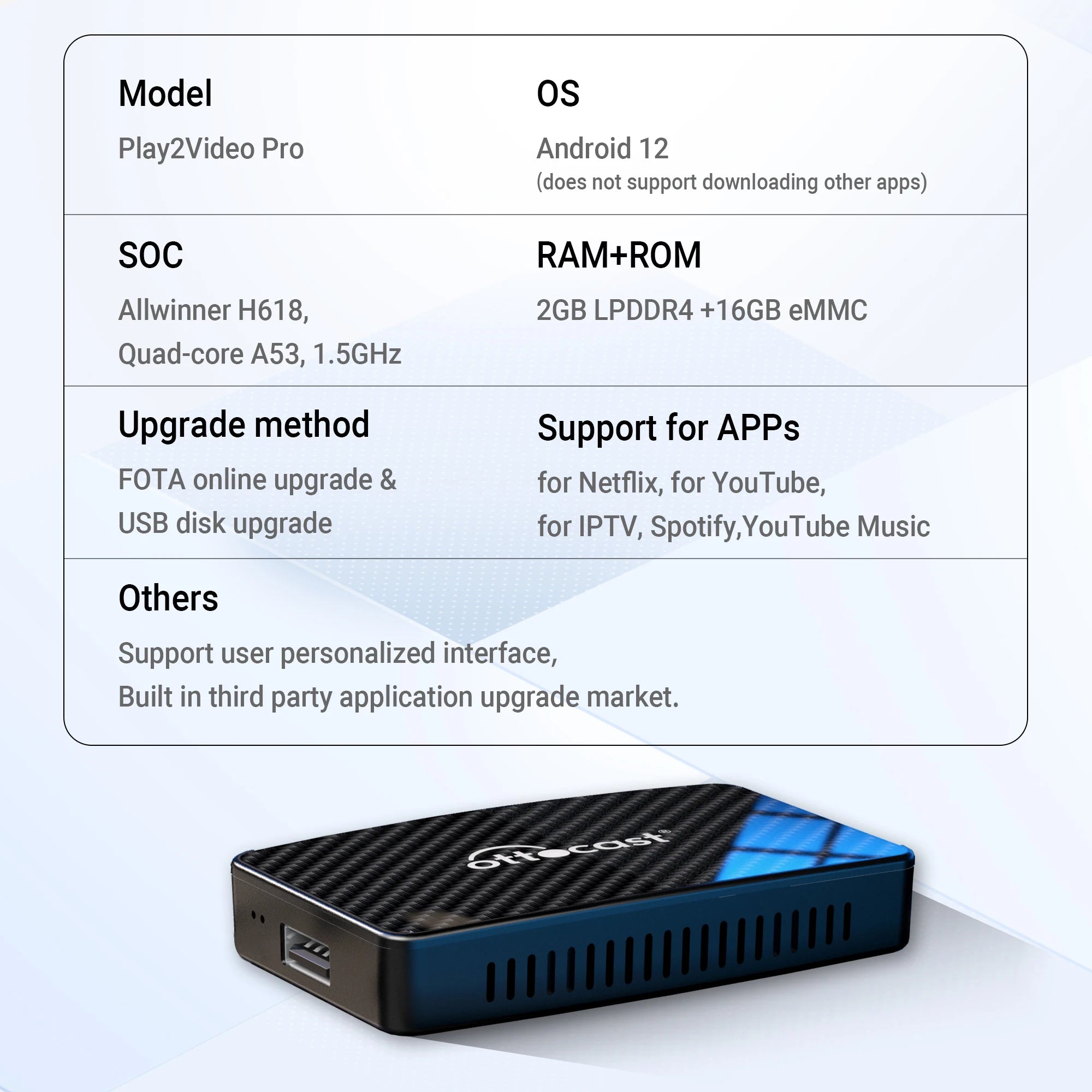 OTTOCAST Play2Video Pro Wireless CarPlay Android Auto Adapter for Youtuber for NetFlix Car Accessories for Lada HAVAl HYUNDRI