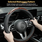 15'' Wood Grain Steering Wheel Cover Leather Breathable Non-slip Car Accessories
